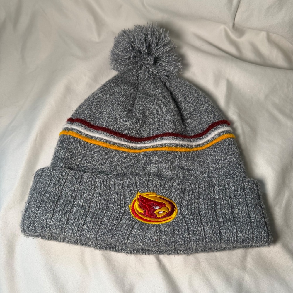 Iowa State Cyclones Beanie Hat Gray Knit Cuffed Pom Pom Cy Mascot I State Logo
